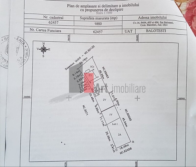 Balotesti, soseaua Unirii, teren de vanzare